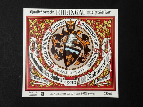 Weinetikett rauenthaler baiken - rauenthaler,